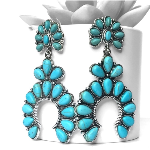 Blossom Boutique Jewelry - 1 LEFT! Multi Turquoise Stone Horseshoe Western Stunning Drop Earrings